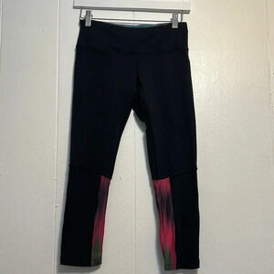 Zoot Twin Fin Capri Black Pink Good Vibes XS Running Tights Leggings Cropped
